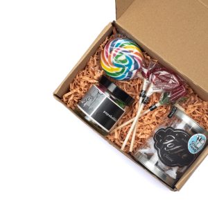 Caja regalo de caramelos artesanales y piruletas